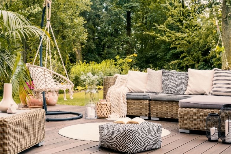 patio with furniture in Newcastle Facing the woods