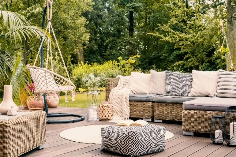Patio with outdoor furniture facing bushland in Newcastle