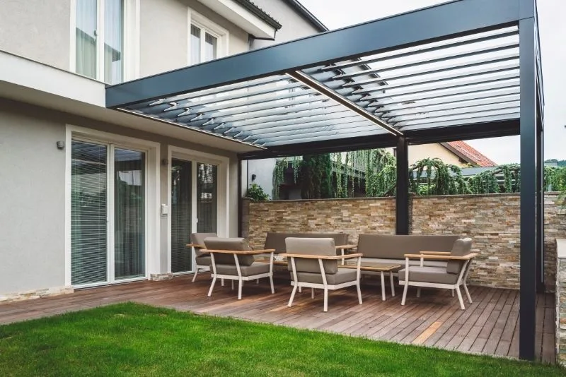 cozy patio living area extension with pergolas